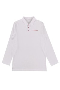 訂製長袖白色Polo恤  設計撞色鈕扣  團體Polo恤  繡花  制服Polo恤  21s全棉珠地布  P1593
